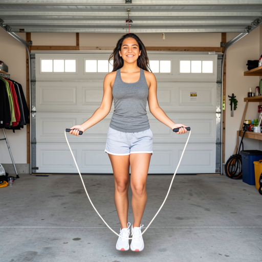 woman jumping rope indoors
