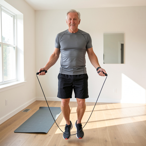 man jumping rope home gym