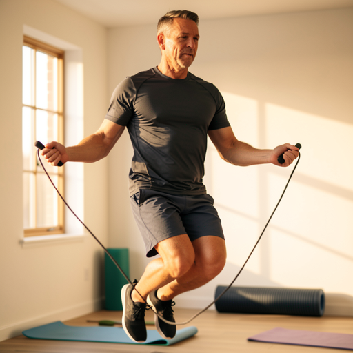 man jumping rope indoors